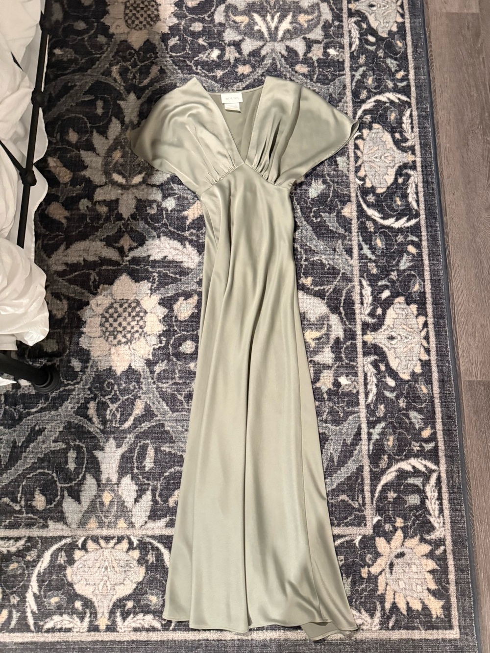 Anthropologie Sage Green Satin Maxi Dress